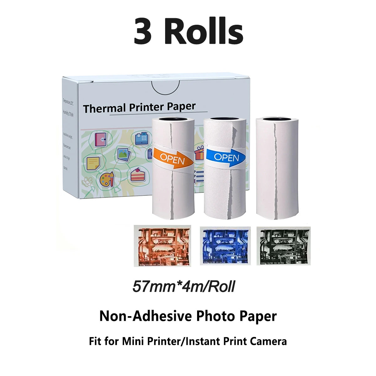 Kids Camera Instant Print Refill for Kids Instant Camera Thermal Printing BPA Free,57X25Mm White Non-Adhesive Photo Print Rolls