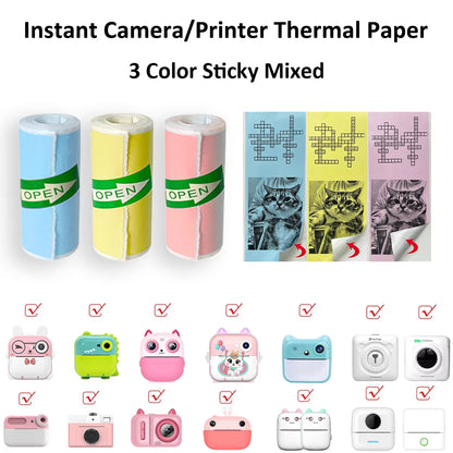 Kids Camera Instant Print Refill for Kids Instant Camera Thermal Printing BPA Free,57X25Mm White Non-Adhesive Photo Print Rolls