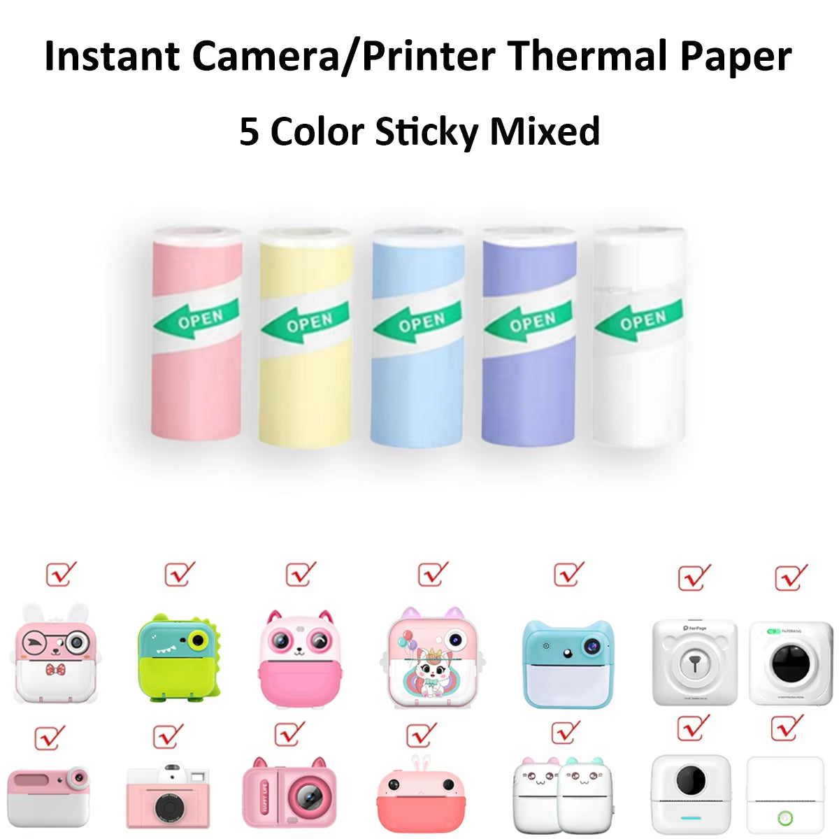 Kids Camera Instant Print Refill for Kids Instant Camera Thermal Printing BPA Free,57X25Mm White Non-Adhesive Photo Print Rolls