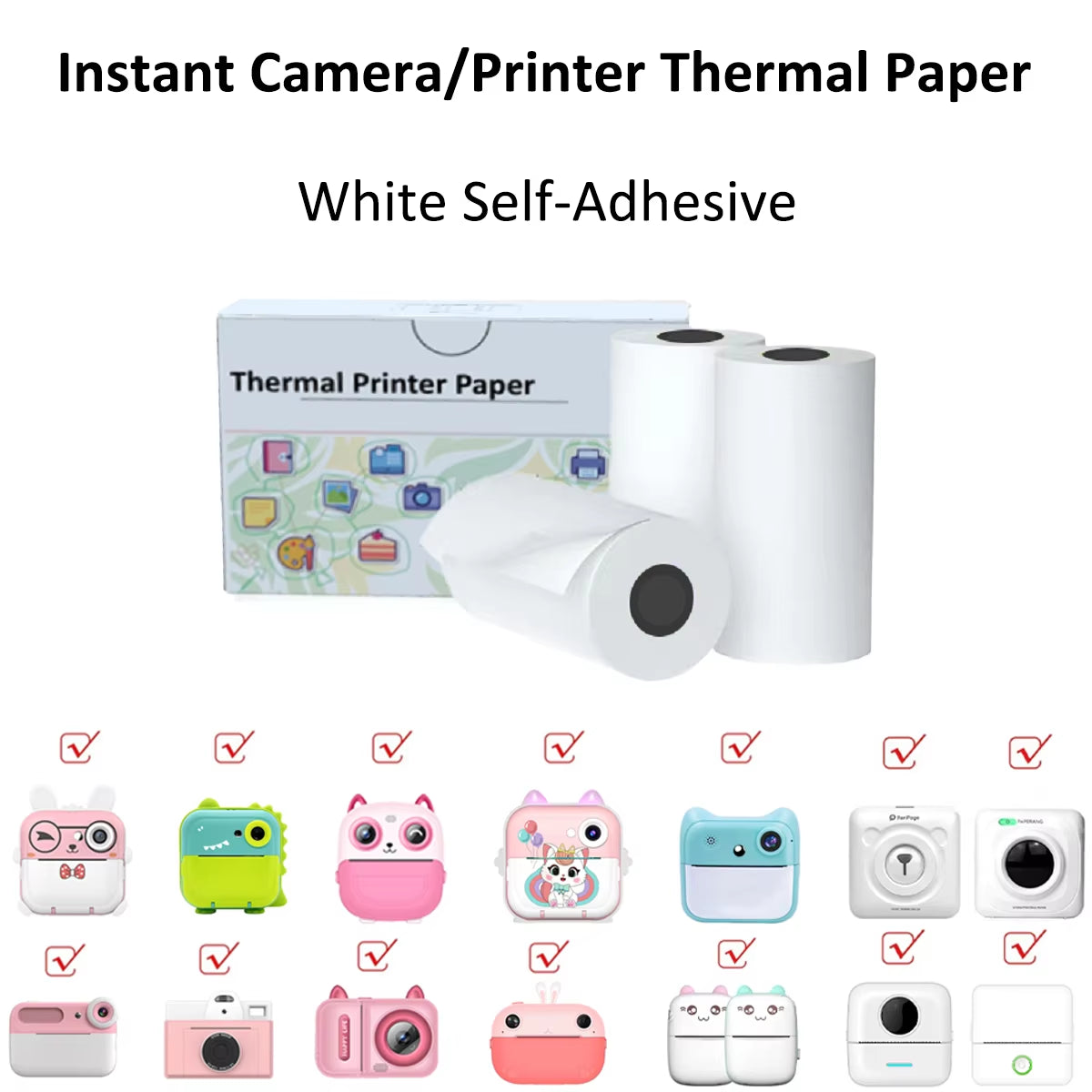 Kids Camera Instant Print Refill for Kids Instant Camera Thermal Printing BPA Free,57X25Mm White Non-Adhesive Photo Print Rolls
