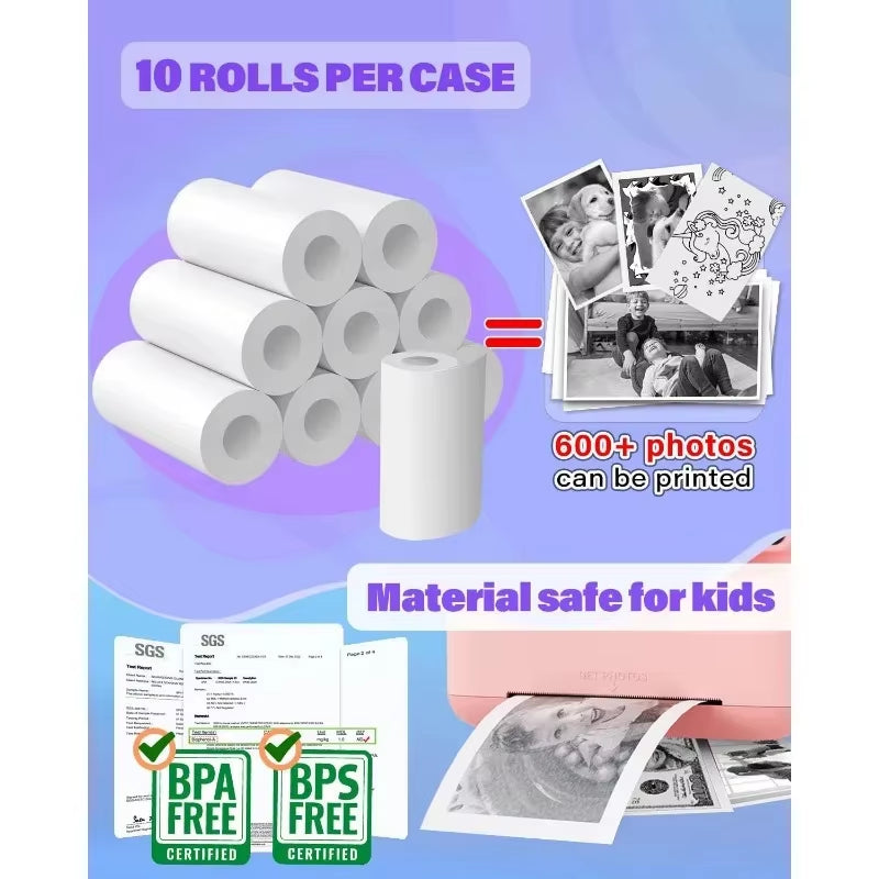 Kids Camera Instant Print Refill for Kids Instant Camera Thermal Printing BPA Free,57X25Mm White Non-Adhesive Photo Print Rolls