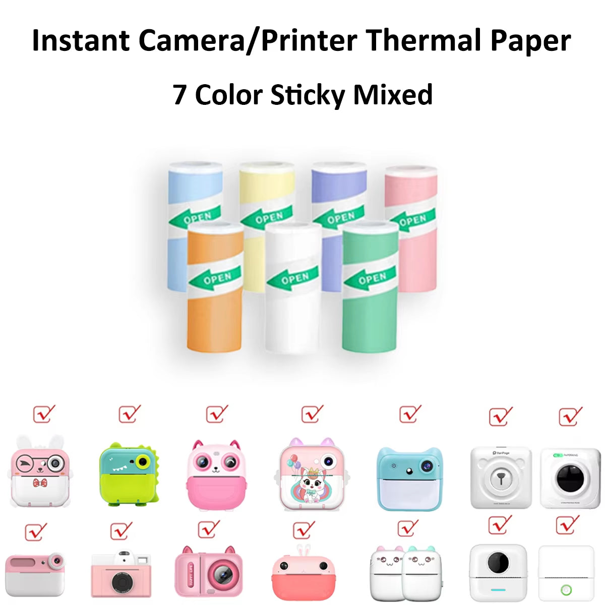 Kids Camera Instant Print Refill for Kids Instant Camera Thermal Printing BPA Free,57X25Mm White Non-Adhesive Photo Print Rolls