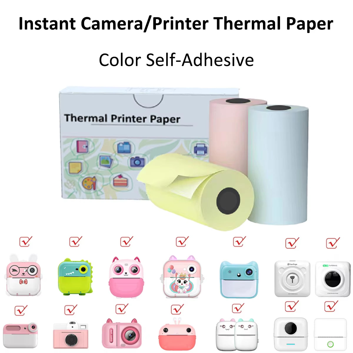 Kids Camera Instant Print Refill for Kids Instant Camera Thermal Printing BPA Free,57X25Mm White Non-Adhesive Photo Print Rolls